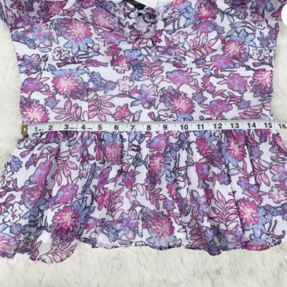 FRENCH CONNECTION Floral Halter Peplum Top Smocked Pink Purple Size Large New - Picture 6 of 8